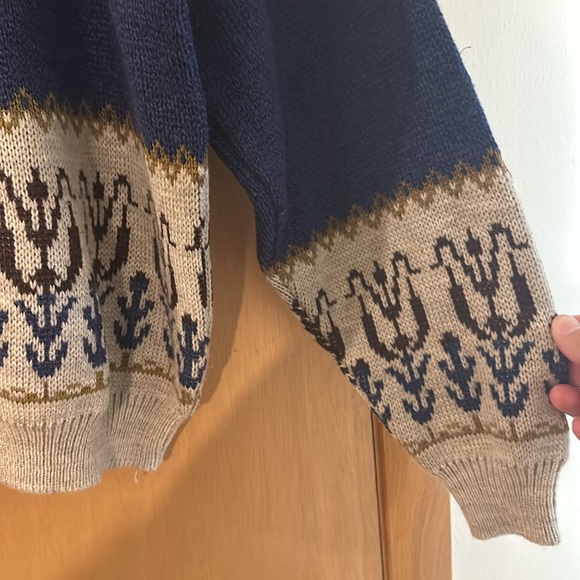 Peter Werth Vintage Fair Isle Crew Neck Tulip Sweater Blue Tan Size Medium - Picture 4 of 10
